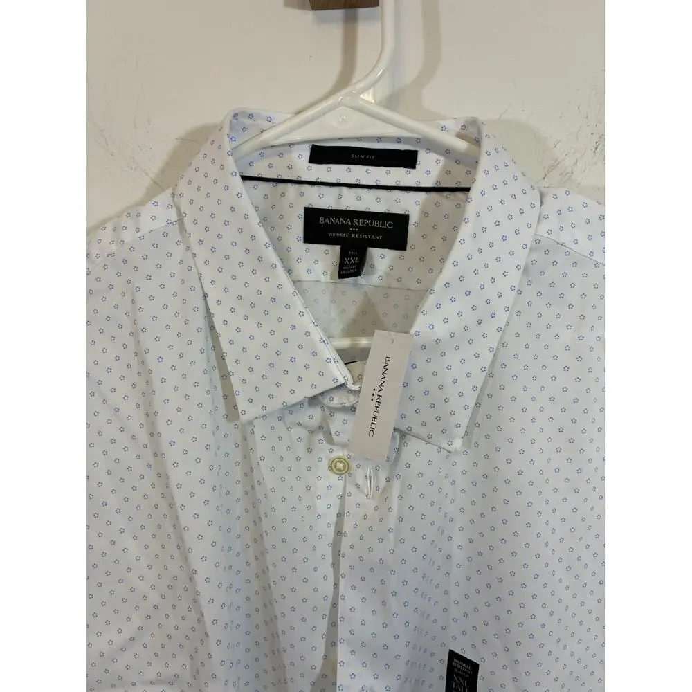 Banana Republic Men’s Slim Fit Shirt XL White Blue Print Dress  NWT Preppy Tall